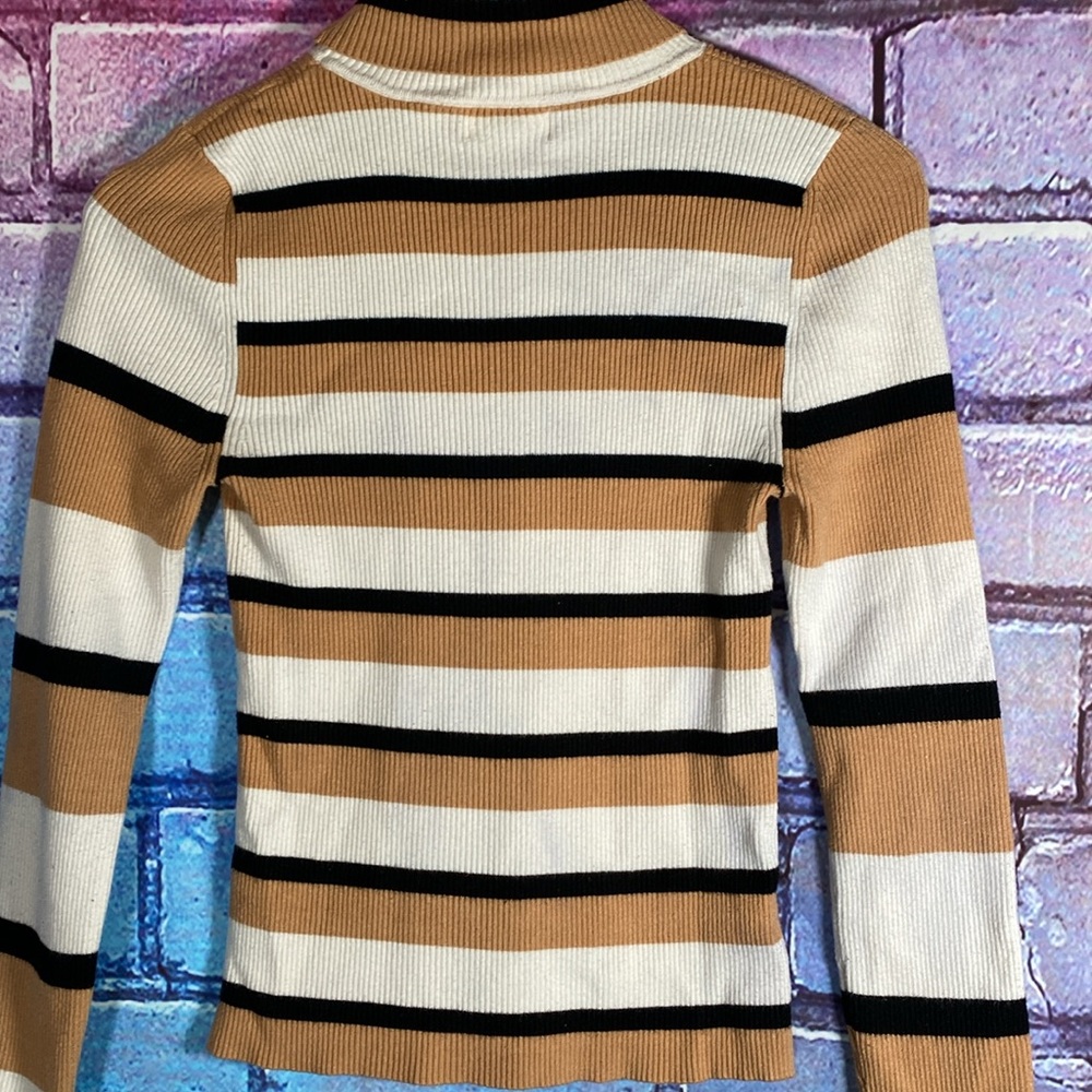 Maeve by Anthropology Women’s Top Medium Long Sleeve White Tan Black Body Shirt - Picture 6 of 6